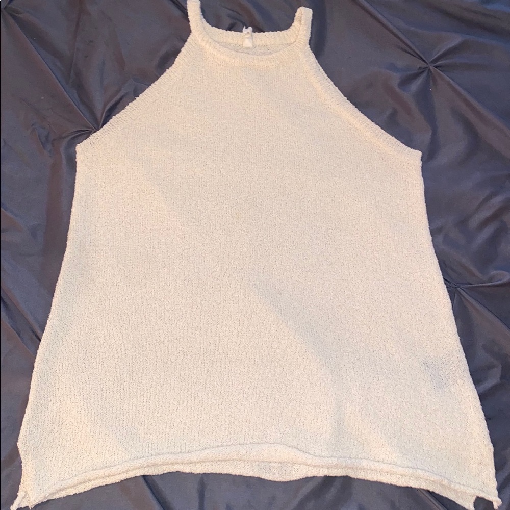 Cream cold shoulder sleeveless sweater tank top